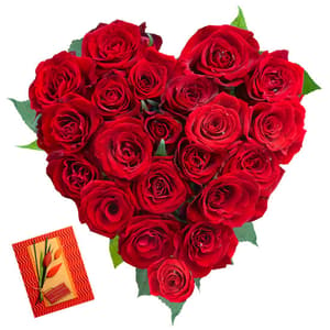 Heart shape with 25 Red Roses